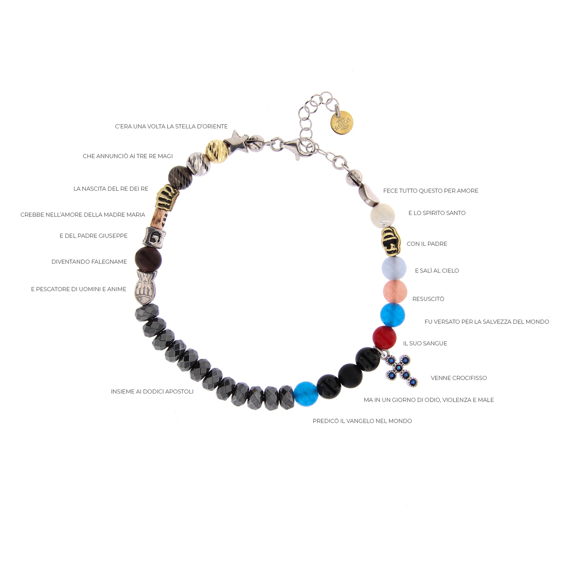 Bracciale Iesus - Vita di Gesù croce con zirconi rubini e pietre 6 mm