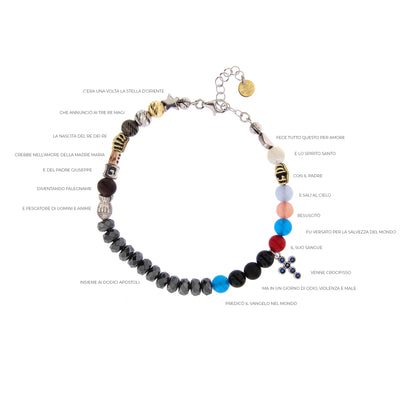 Bracciale Iesus - Vita di Gesù croce con zirconi rubini e pietre 6 mm