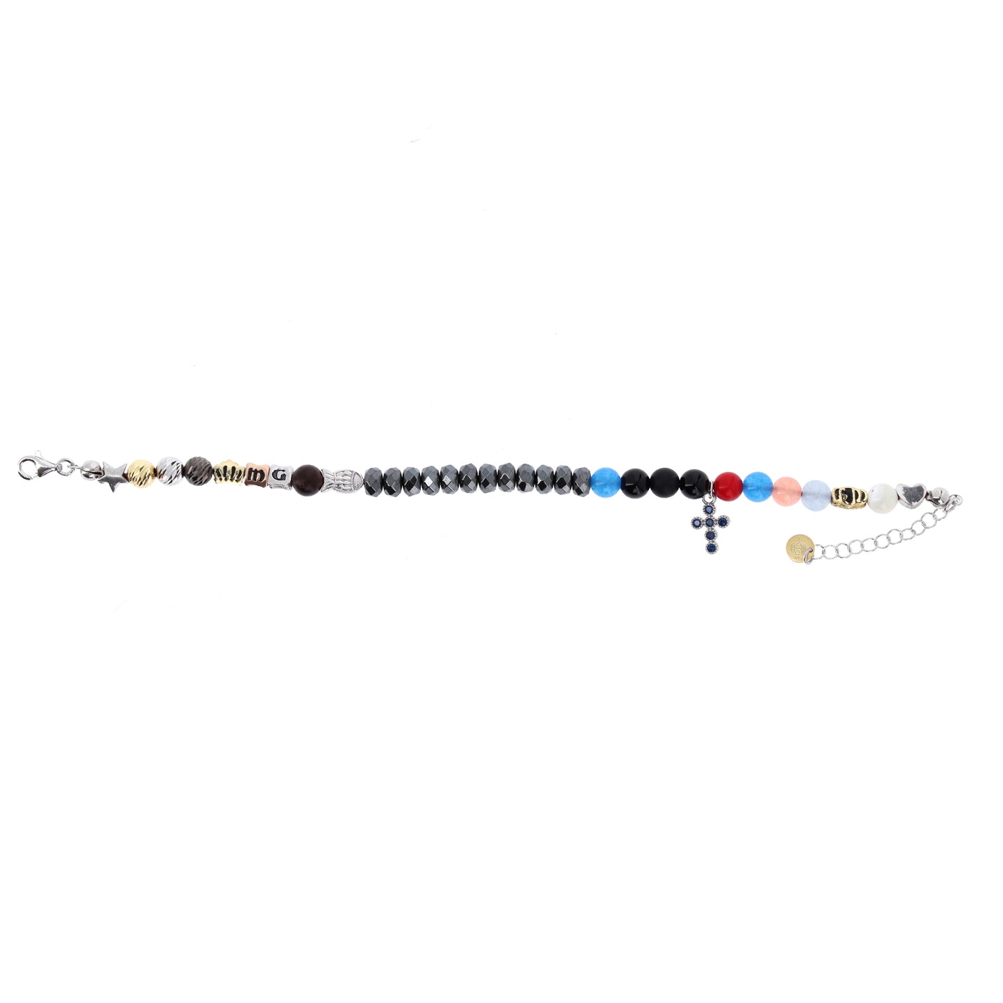 Bracciale Iesus - Vita di Gesù croce con zirconi rubini e pietre 6 mm