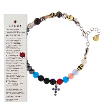 Bracciale Iesus - Vita di Gesù croce con zirconi rubini e pietre 6 mm