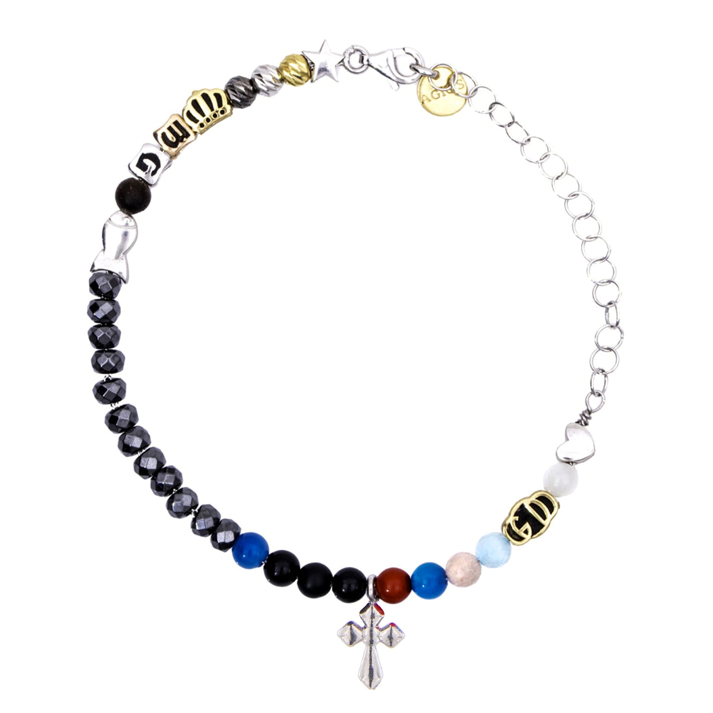Bracciale Iesus - Vita di Gesù croce argento rodiato e pietre 6 mm