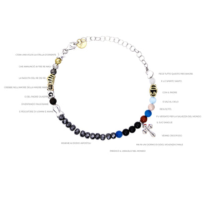 Bracciale Iesus - Vita di Gesù croce argento rodiato e pietre 6 mm