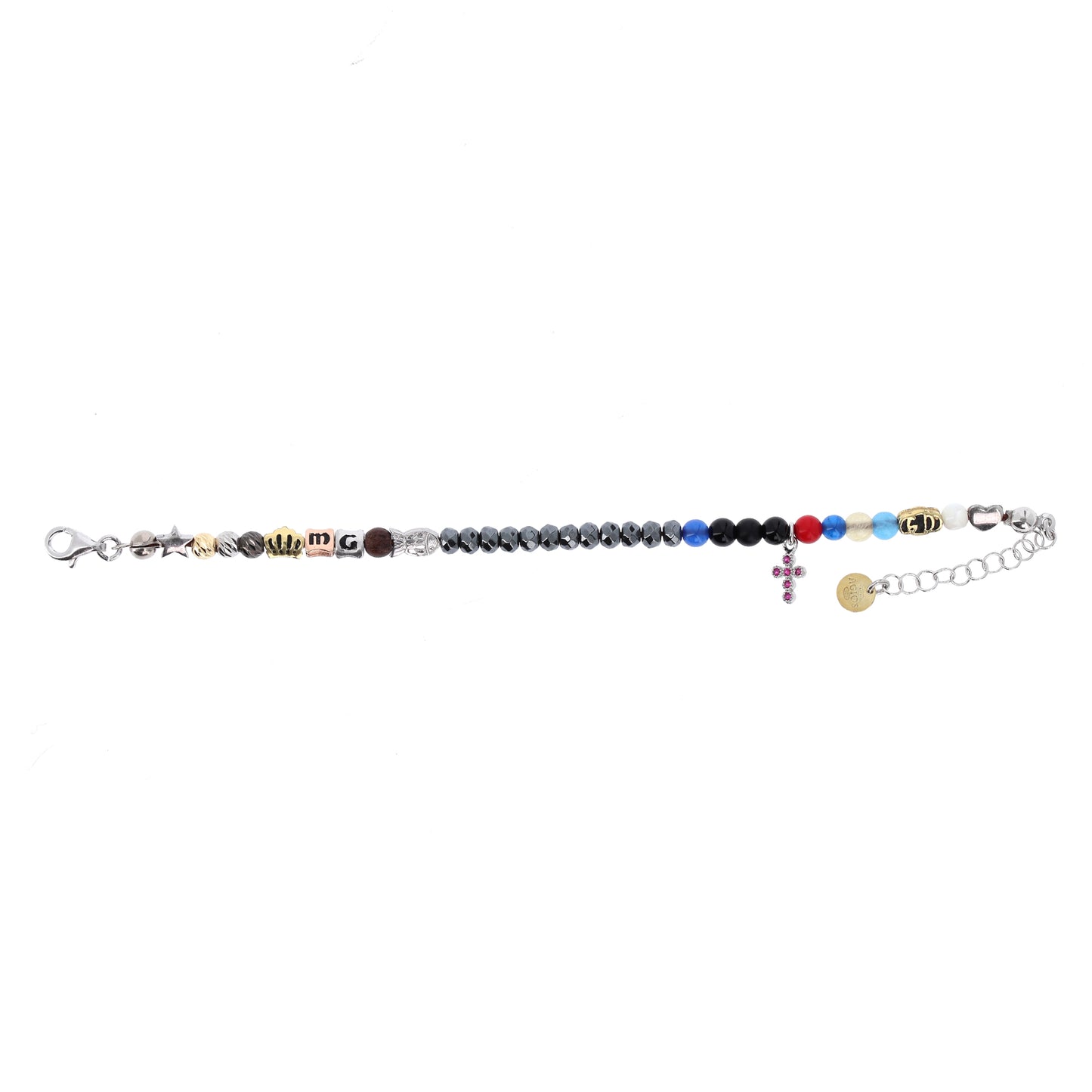 Bracciale Iesus - Vita di Gesù croce argento rodiato e pietre 6 mm