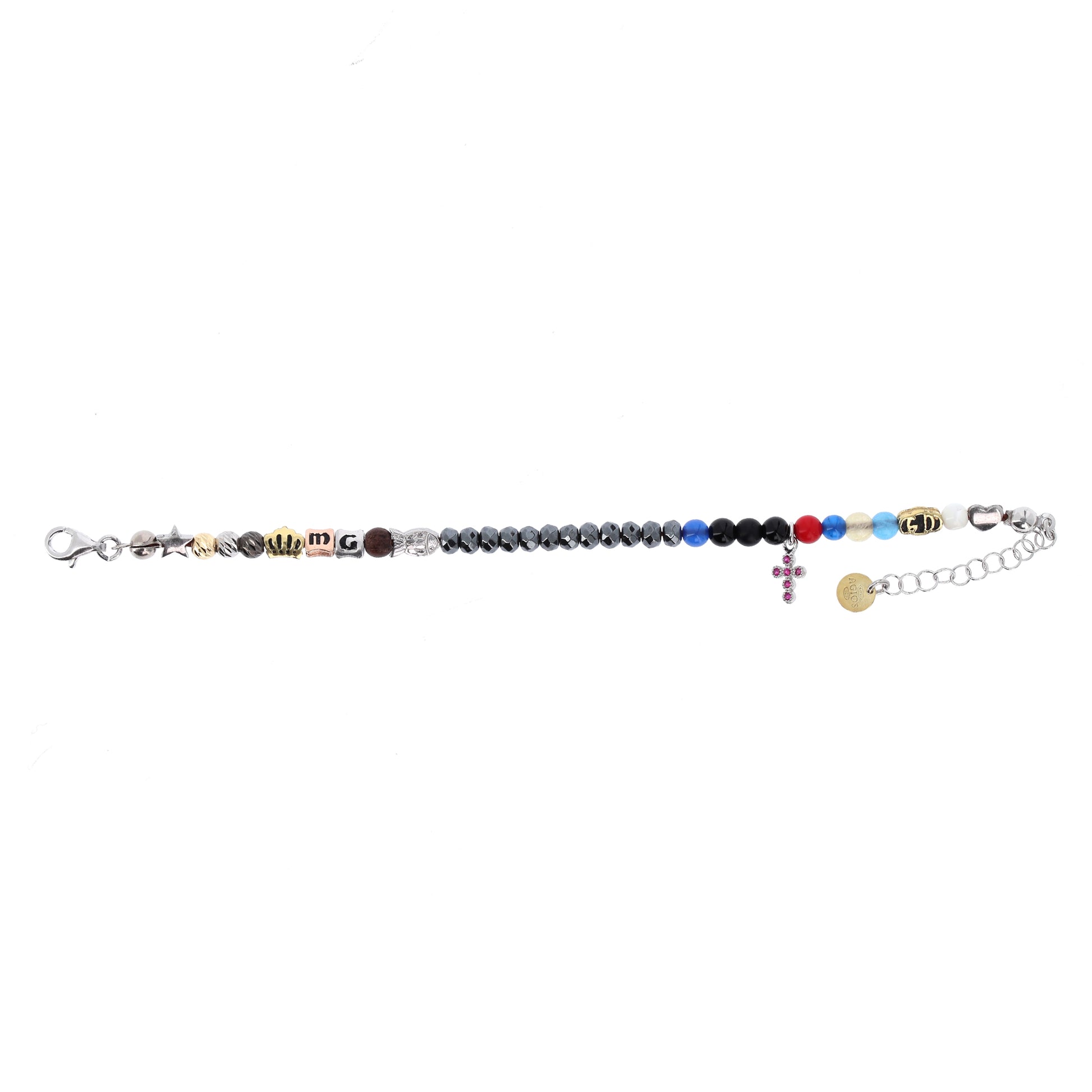 Bracciale Iesus - Vita di Gesù croce argento rodiato e pietre 6 mm