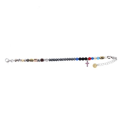 Bracciale Iesus - Vita di Gesù croce argento rodiato e pietre 6 mm