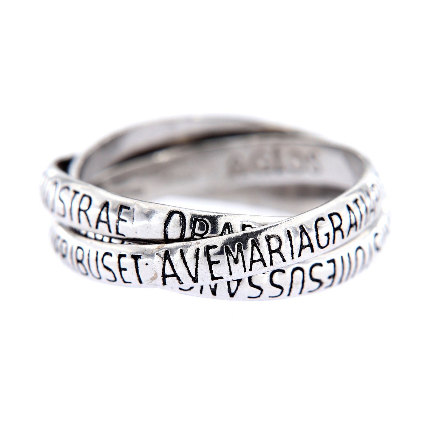 Anello Trio con incisione Ave Maria in argento 925
