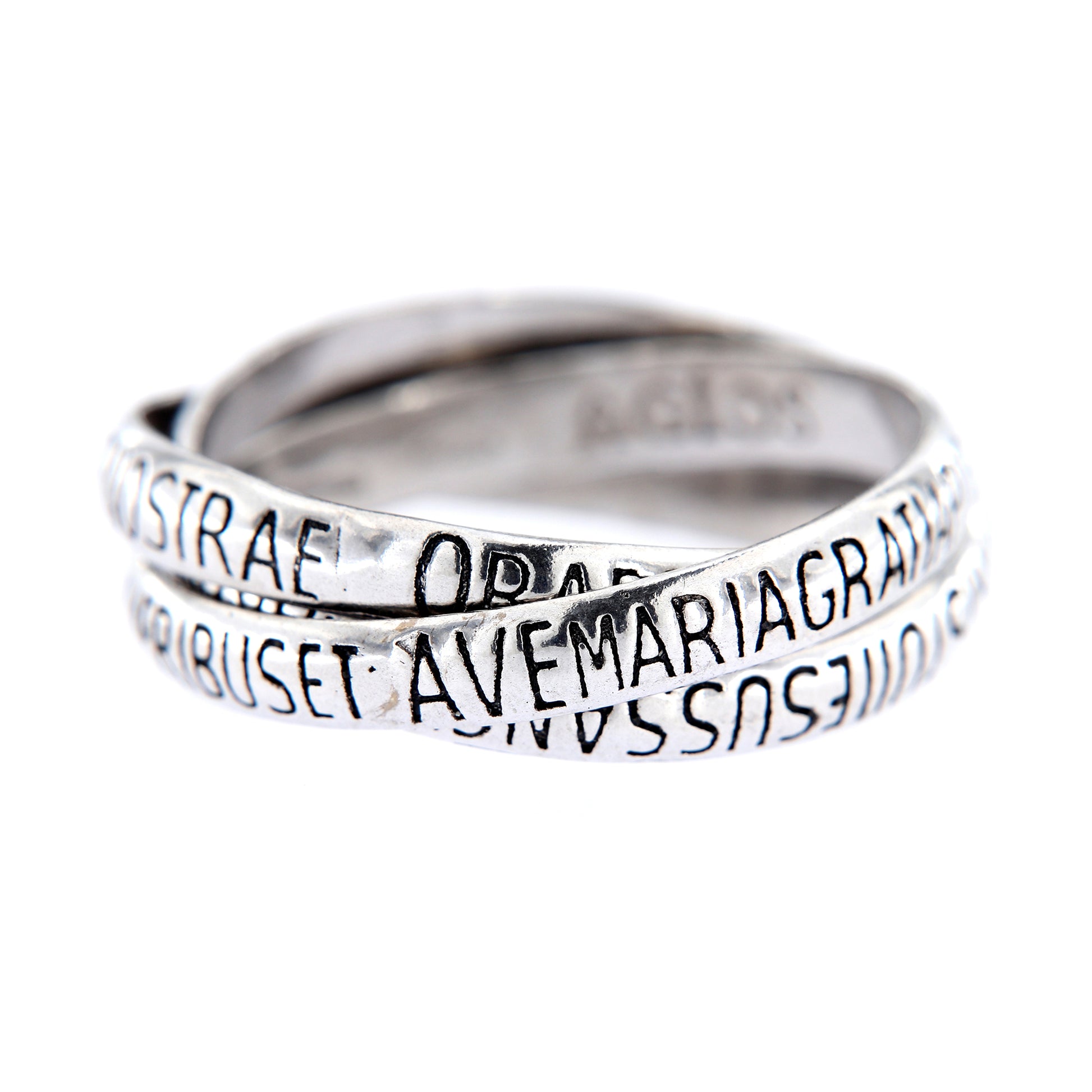 Anello Trio con incisione Ave Maria in argento 925