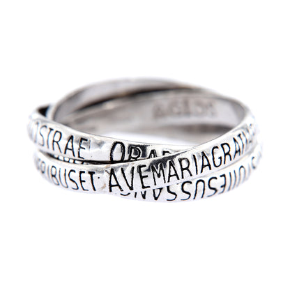 Anello Trio con incisione Ave Maria in argento 925