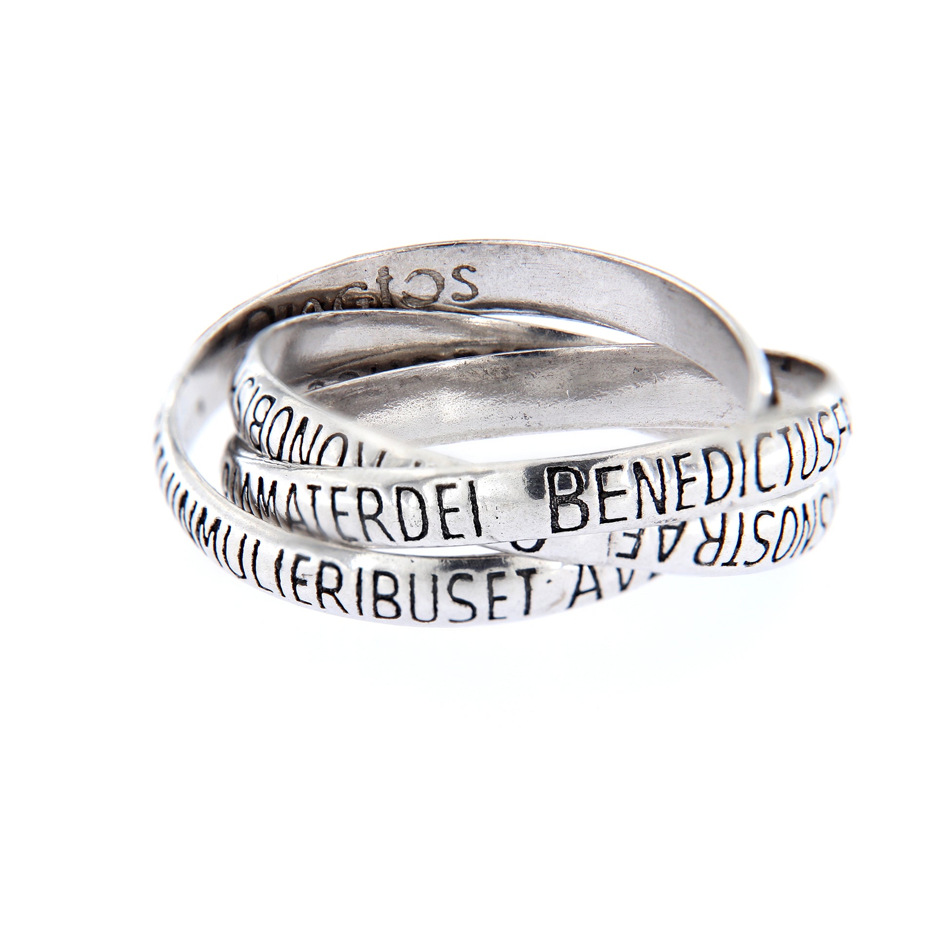 Anello Trio con incisione Ave Maria in argento 925