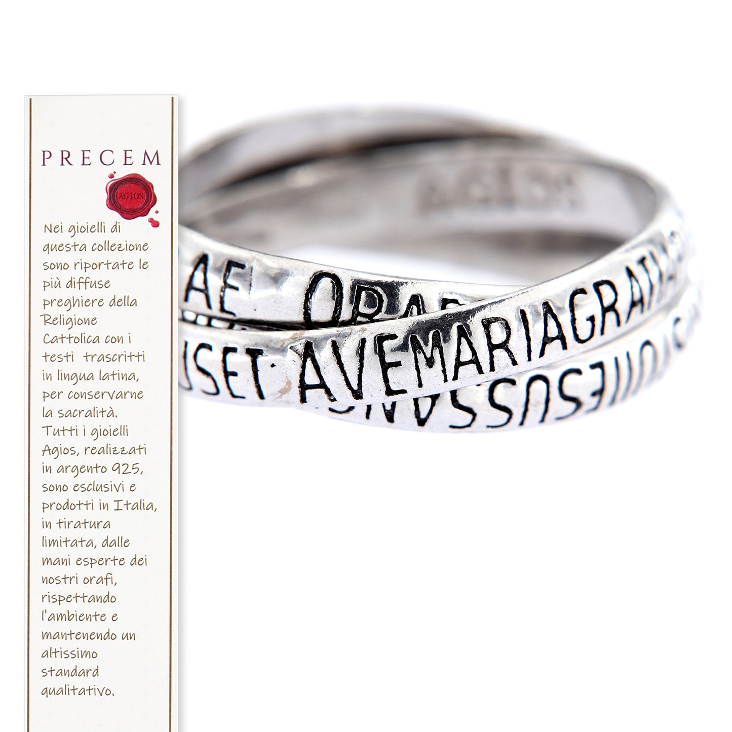 Anello Trio con incisione Ave Maria in argento 925