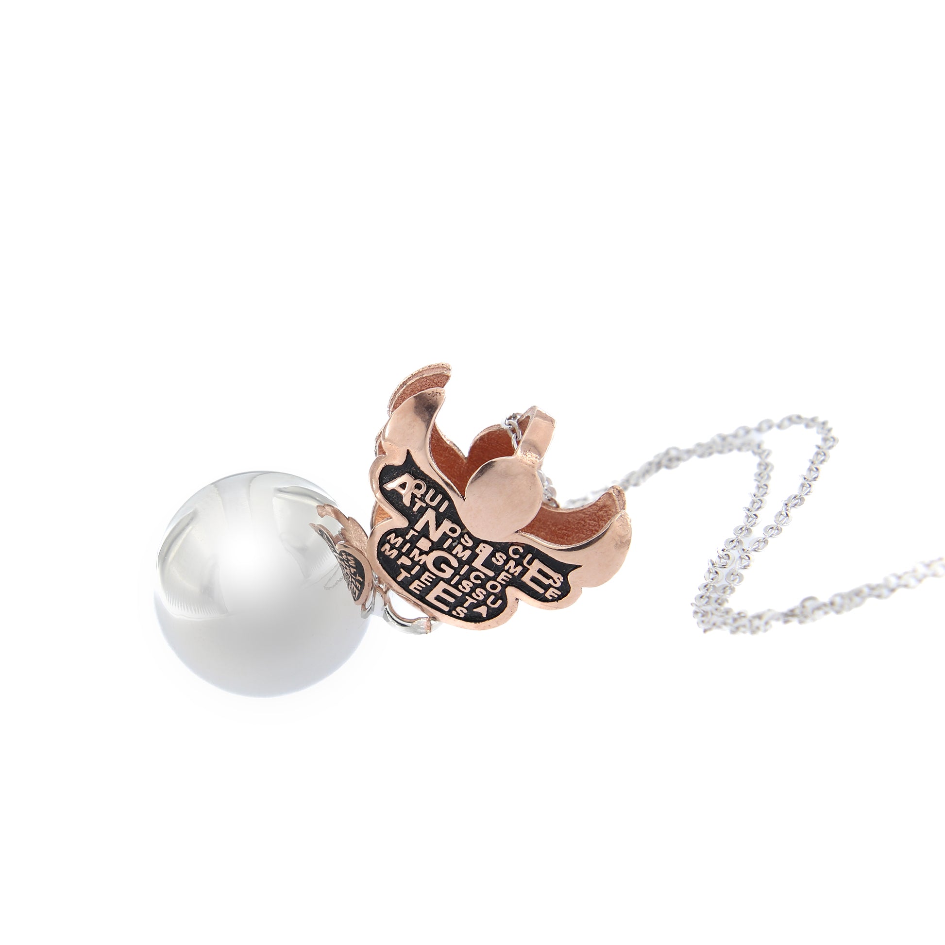 Collana chiama Angeli con incisioni in latino, in argento 925