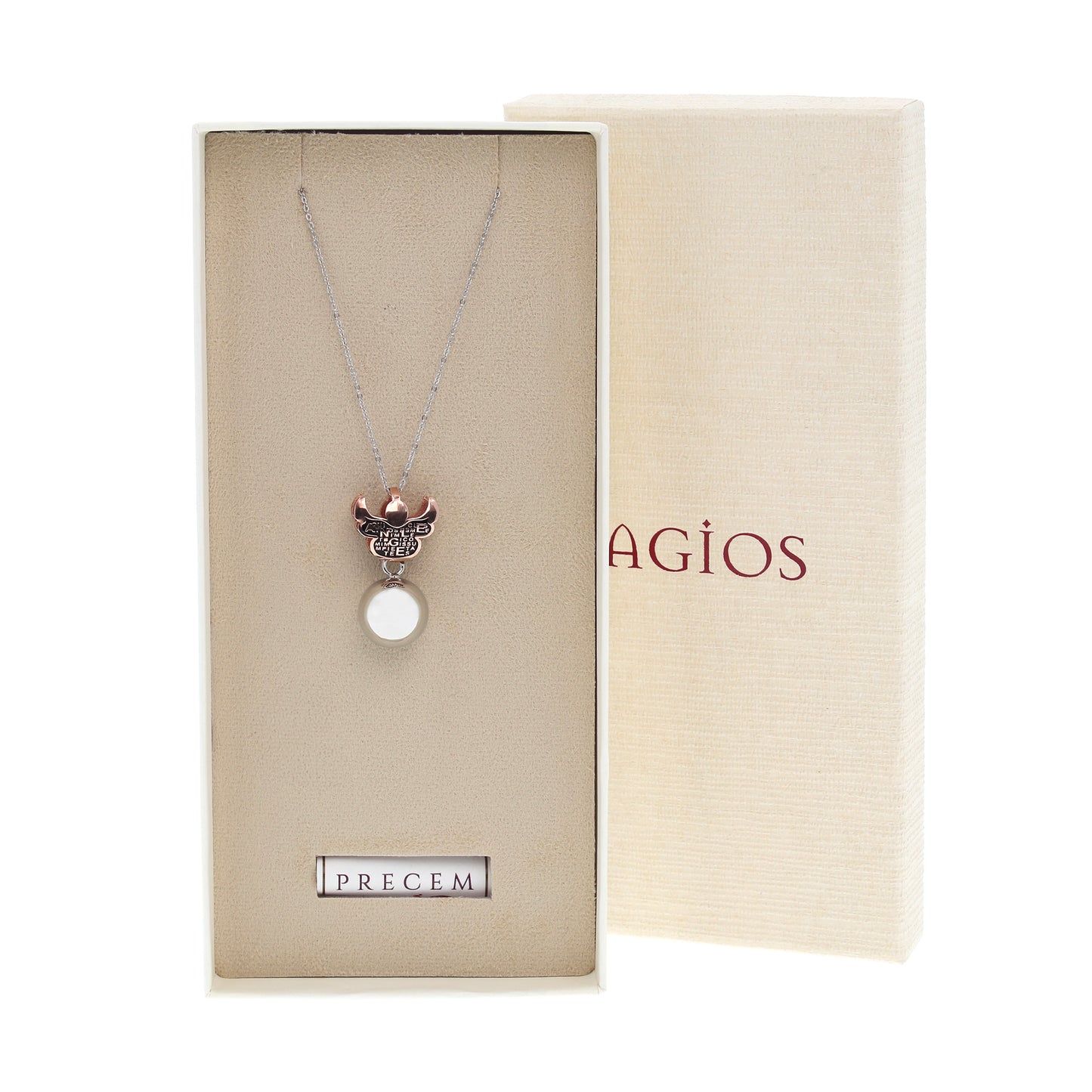 Collana chiama Angeli con incisioni in latino, in argento 925