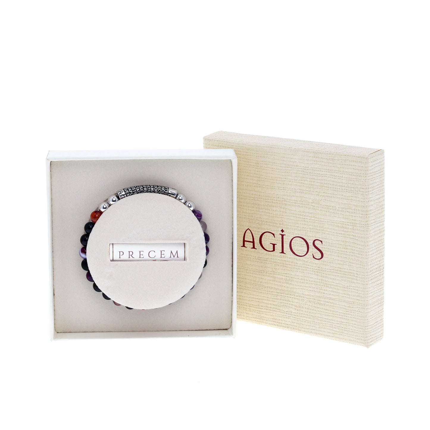 Bracciale Precem Mater in pietre naturali con Ave Maria, argento 925