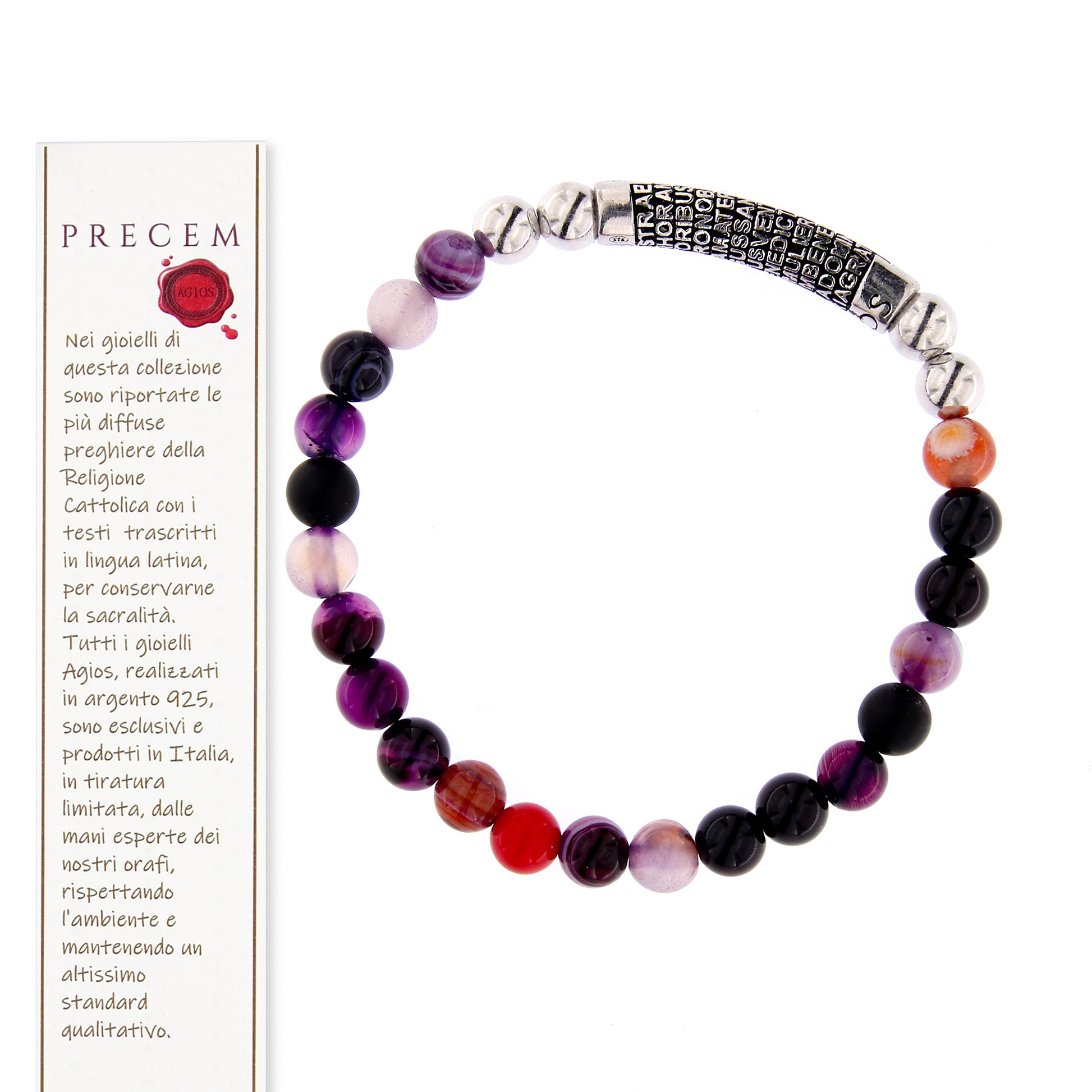 Bracciale Precem Mater in pietre naturali con Ave Maria, argento 925