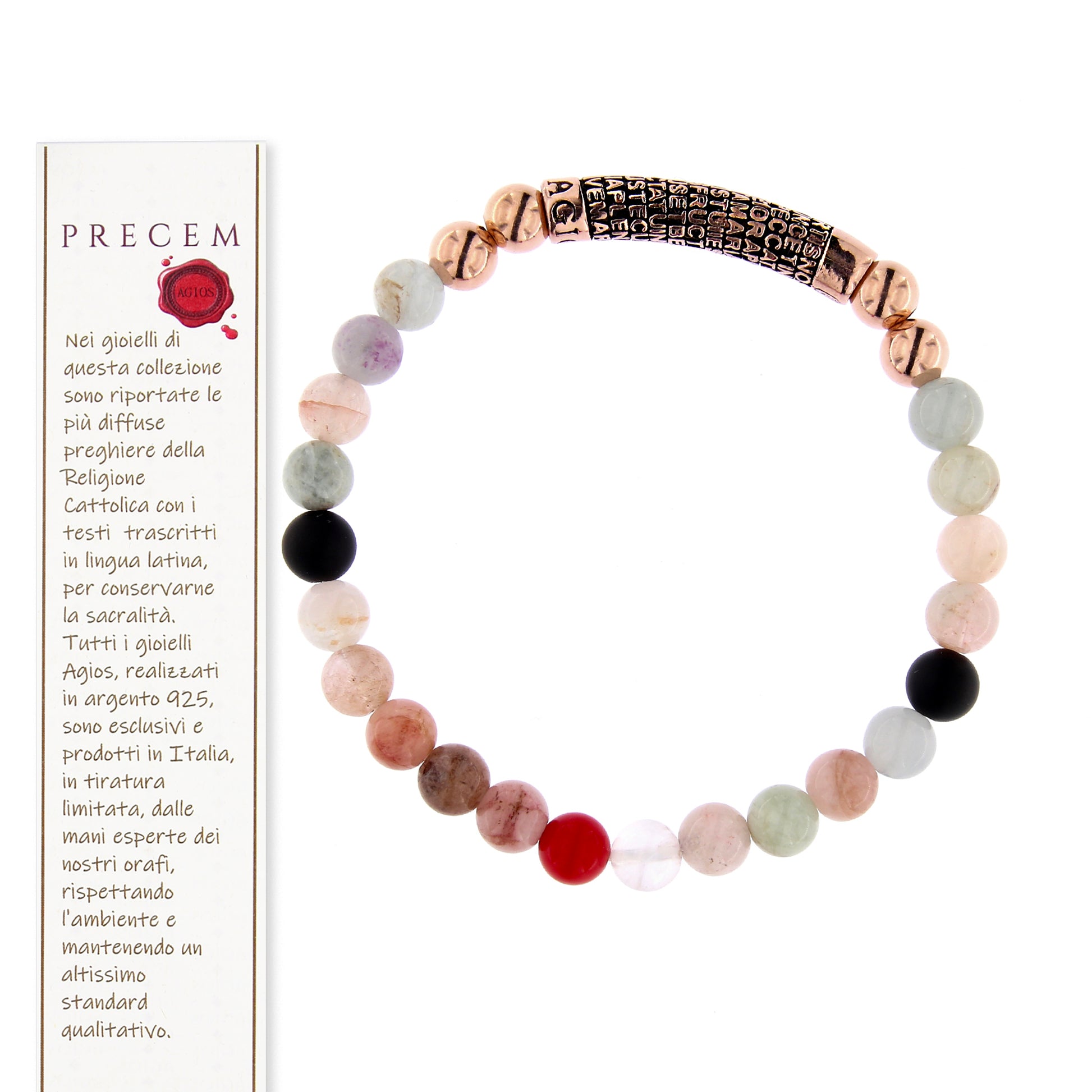 Bracciale Precem Mater in pietre naturali con Ave Maria, argento 925
