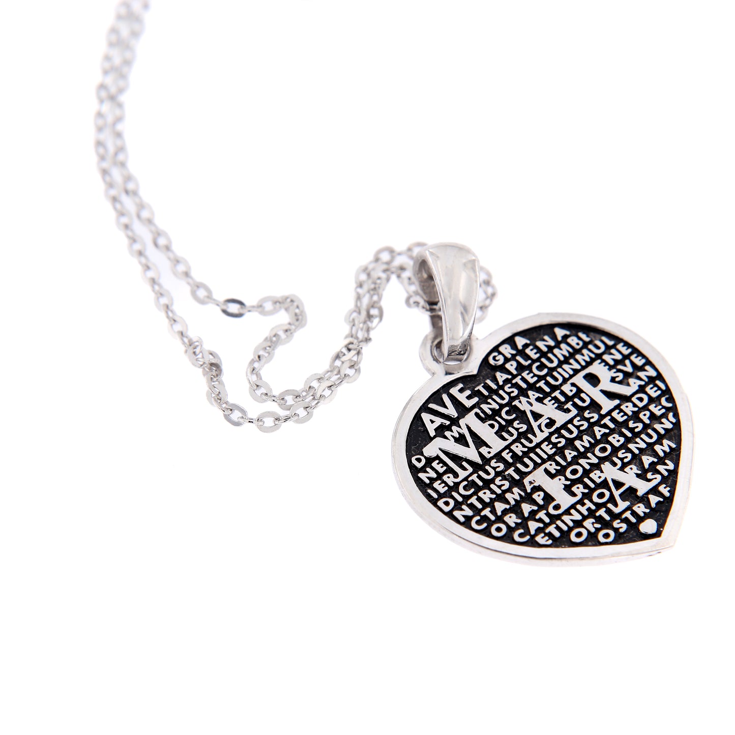 Collana Mater ciondolo cuore Ave Maria, in argento 925