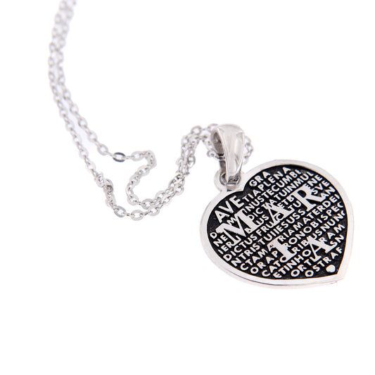 Collana Mater ciondolo cuore Ave Maria, in argento 925