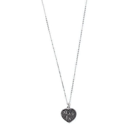 Collana Mater ciondolo cuore Ave Maria, in argento 925