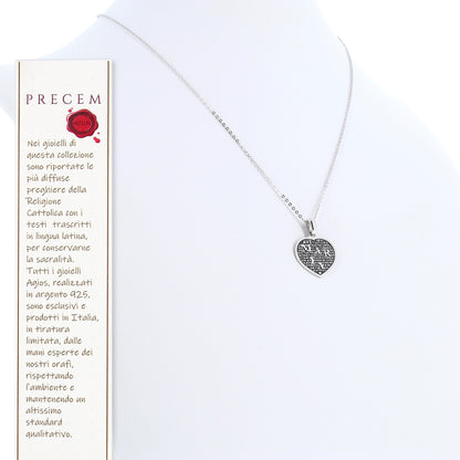 Collana Mater ciondolo cuore Ave Maria, in argento 925