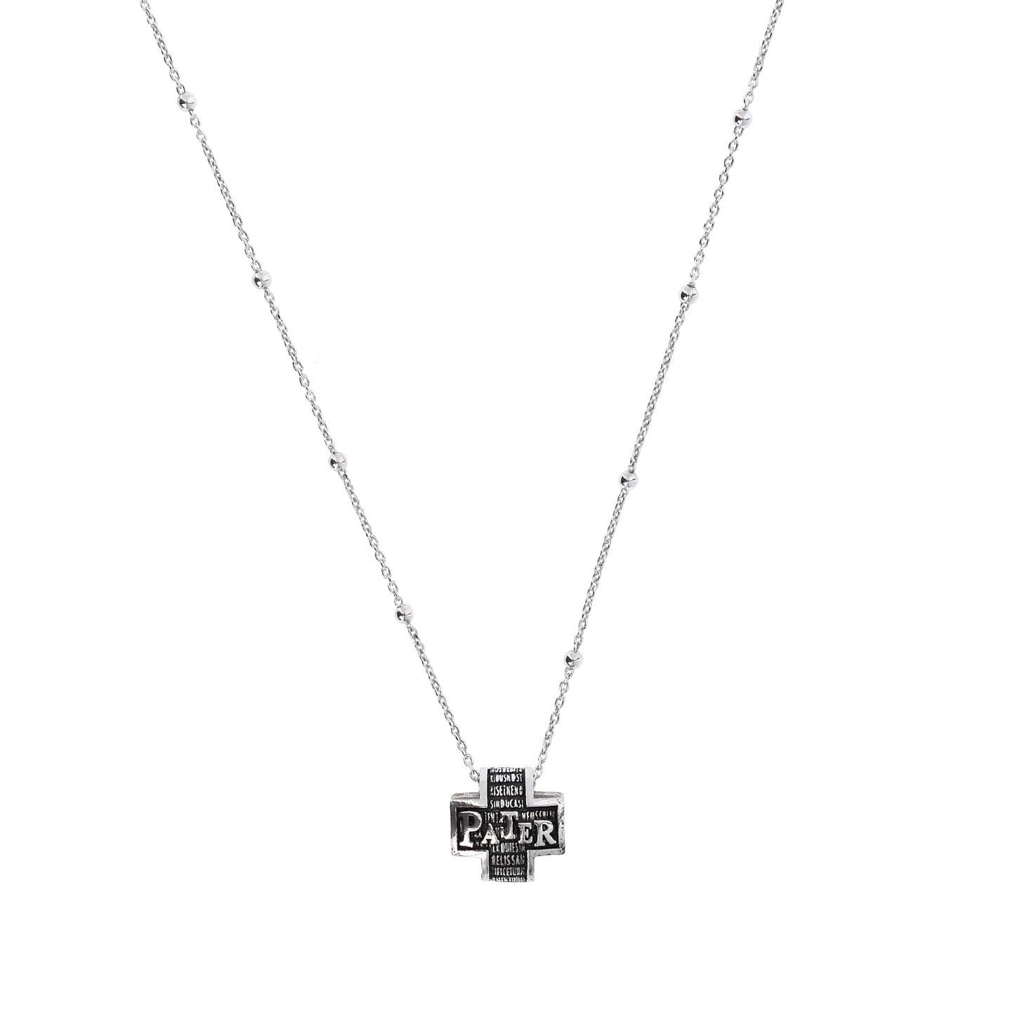 Collana Pater ciondolo croce Padre Nostro, in argento 925