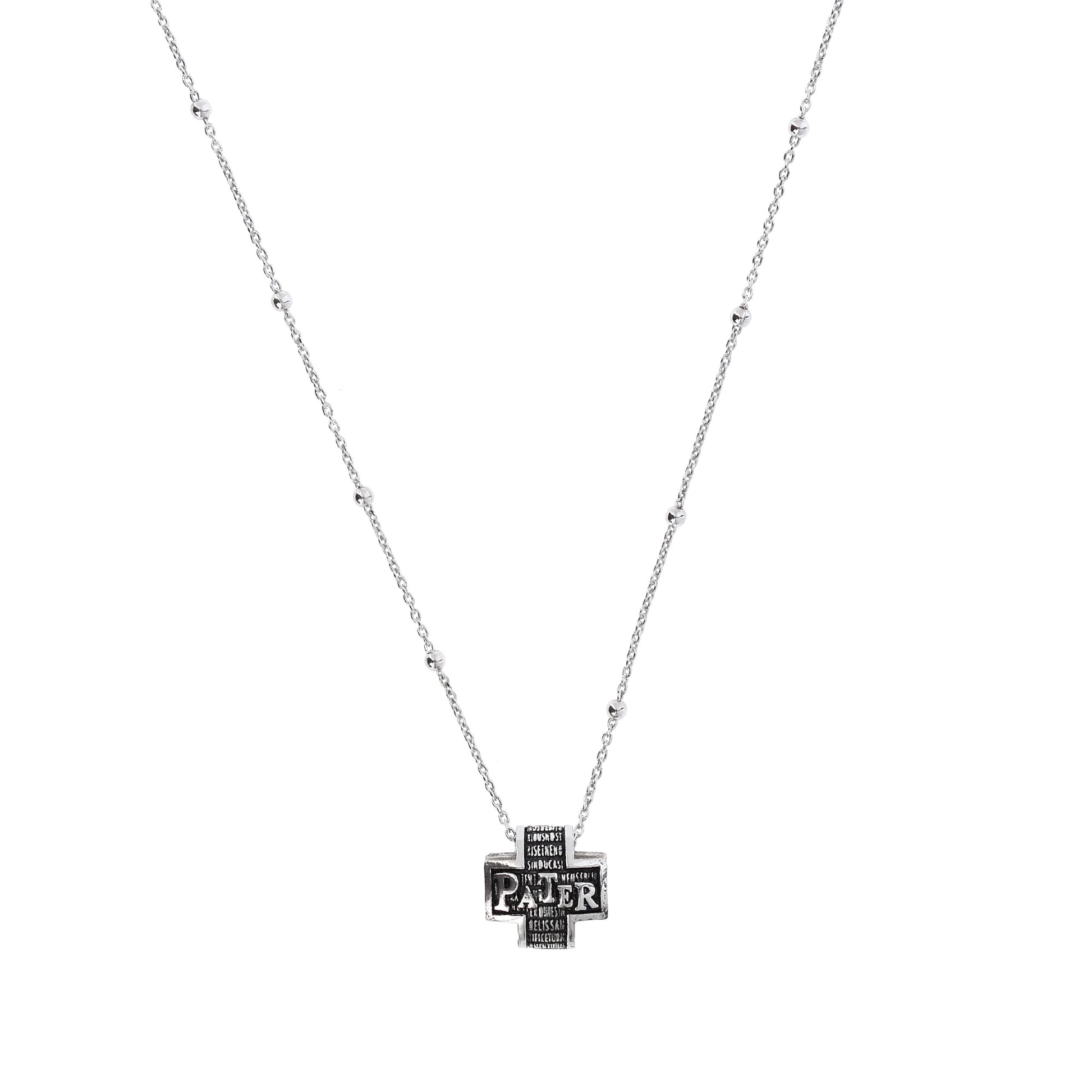 Collana Pater ciondolo croce Padre Nostro, in argento 925