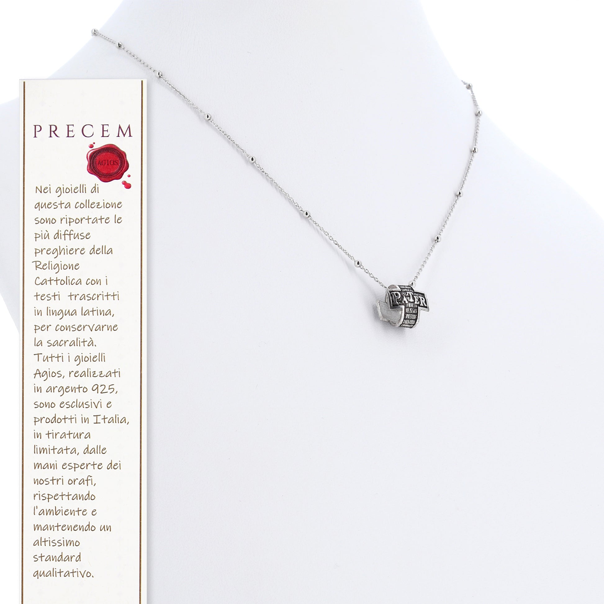 Collana Pater ciondolo croce Padre Nostro, in argento 925