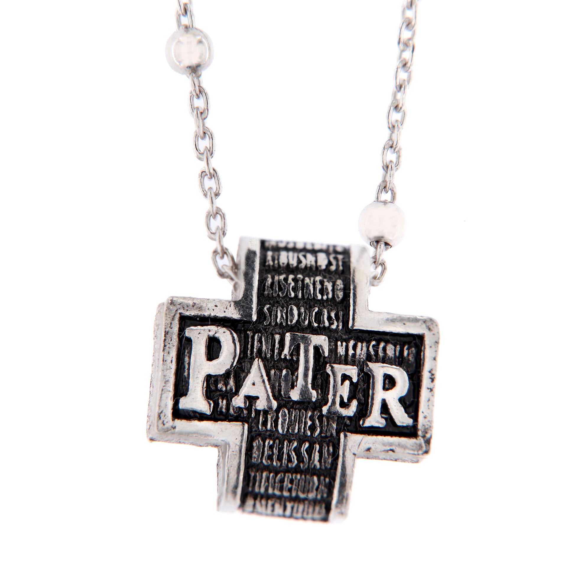 Collana Pater ciondolo croce Padre Nostro, in argento 925