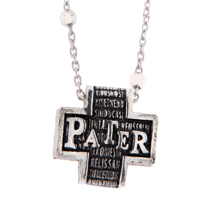 Collana Pater ciondolo croce Padre Nostro, in argento 925