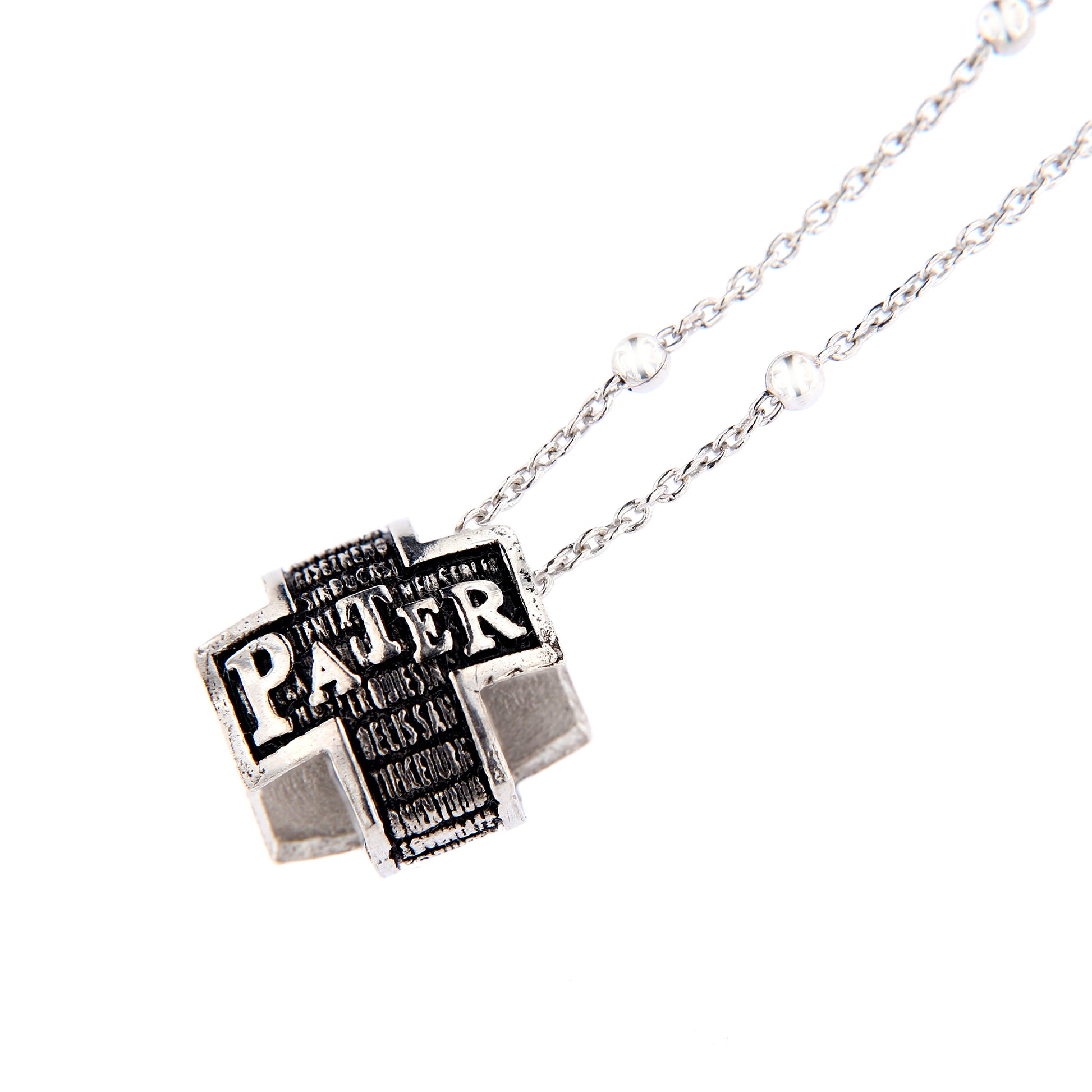 Collana Pater ciondolo croce Padre Nostro, in argento 925