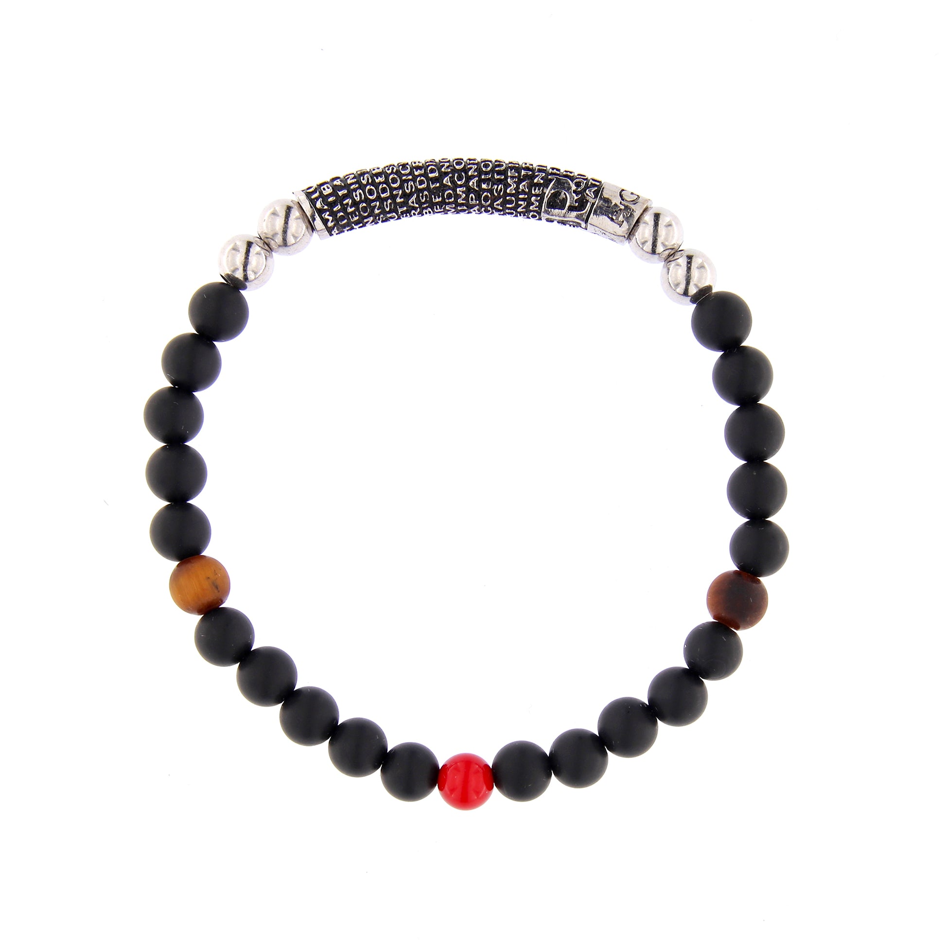 Bracciale Pater con pietre nere naturali e Padre Nostro, argento 925