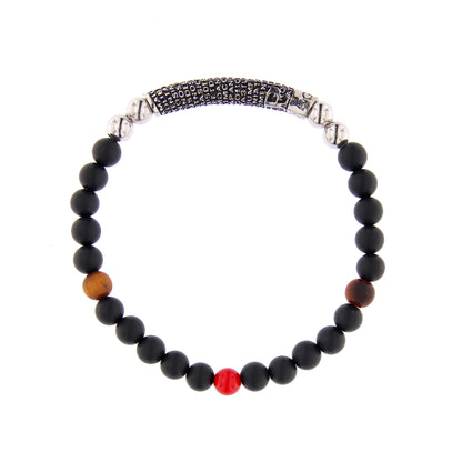 Bracciale Pater con pietre nere naturali e Padre Nostro, argento 925
