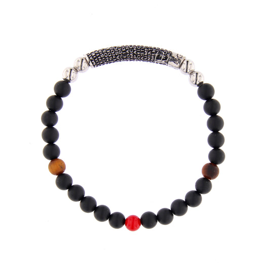 Bracciale Pater con pietre nere naturali e Padre Nostro, argento 925