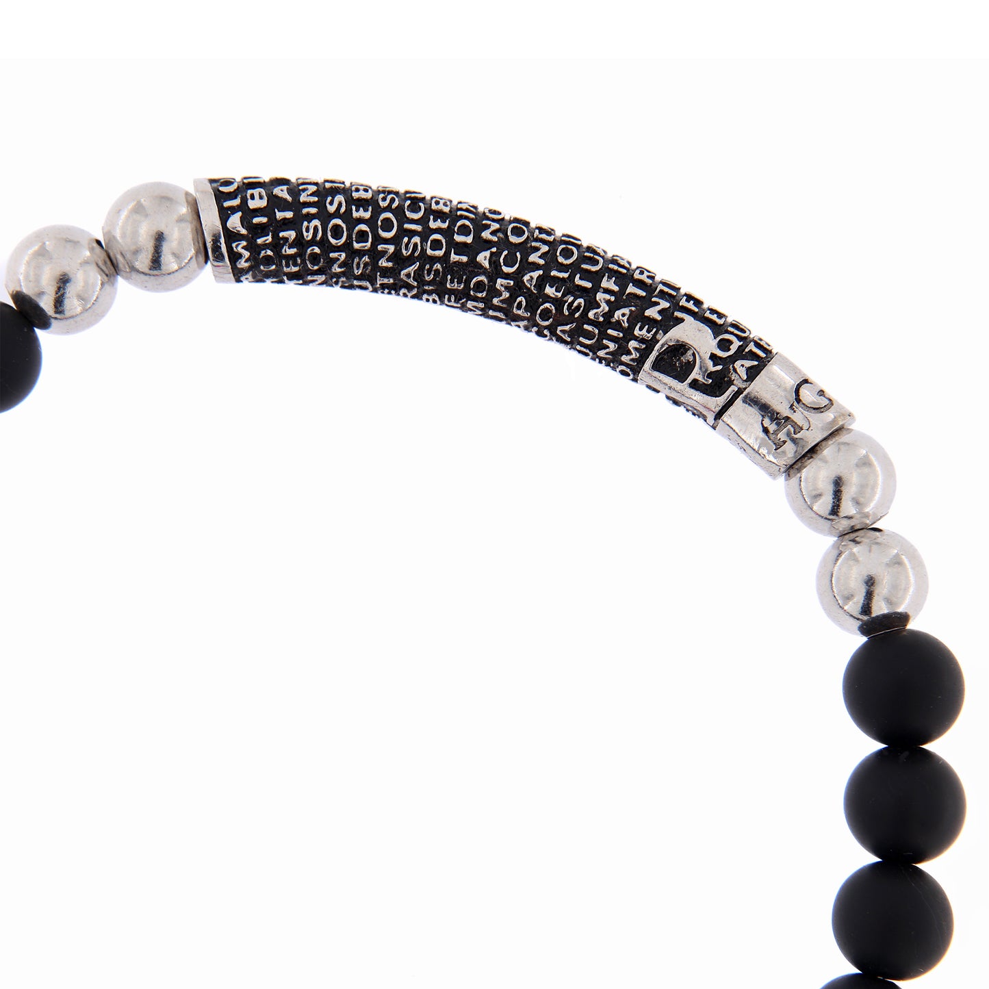 Bracciale Pater con pietre nere naturali e Padre Nostro, argento 925