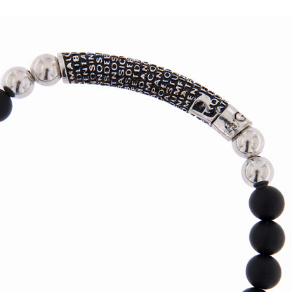 Bracciale Pater con pietre nere naturali e Padre Nostro, argento 925