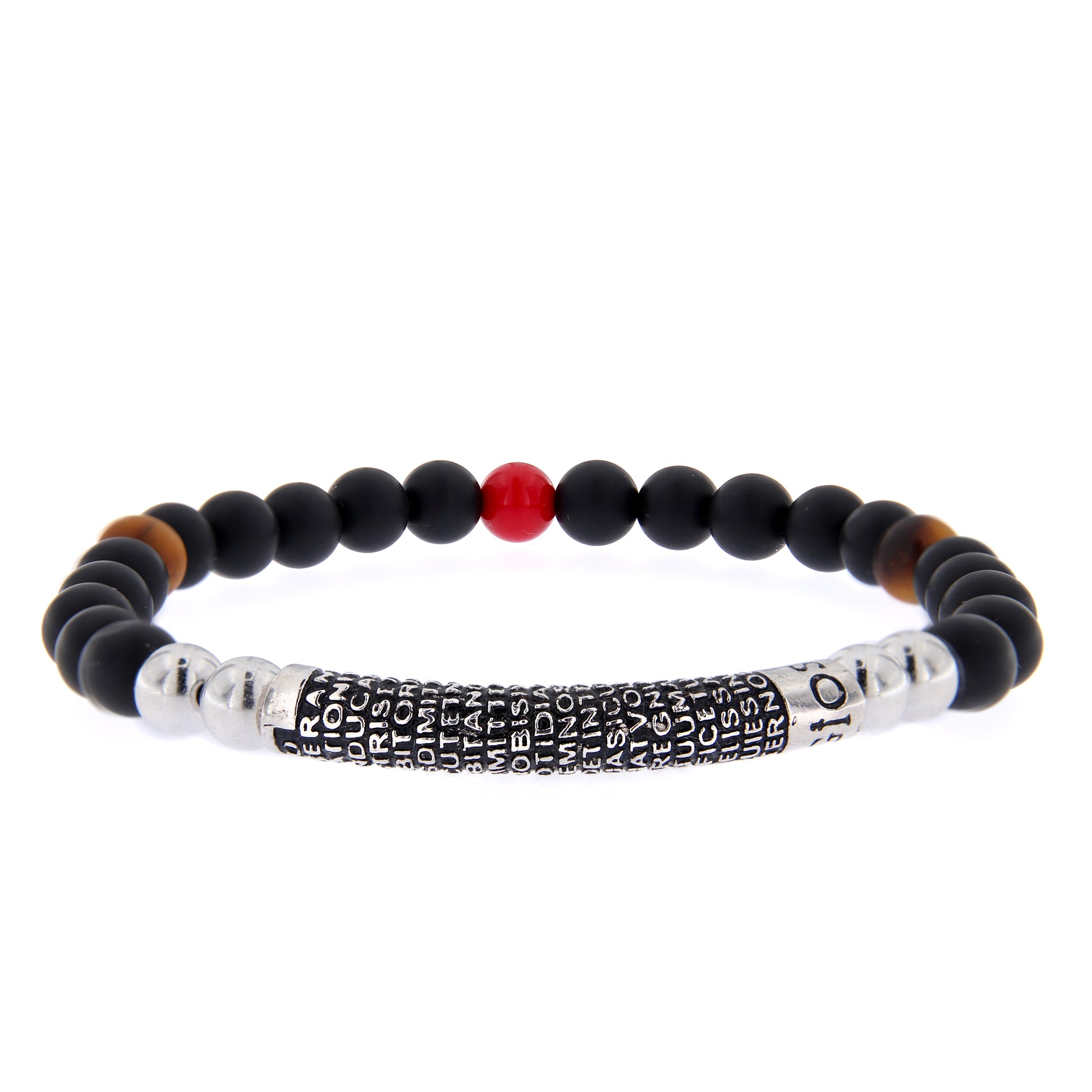 Bracciale Pater con pietre nere naturali e Padre Nostro, argento 925