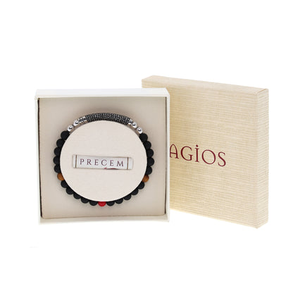 Bracciale Pater con pietre nere naturali e Padre Nostro, argento 925