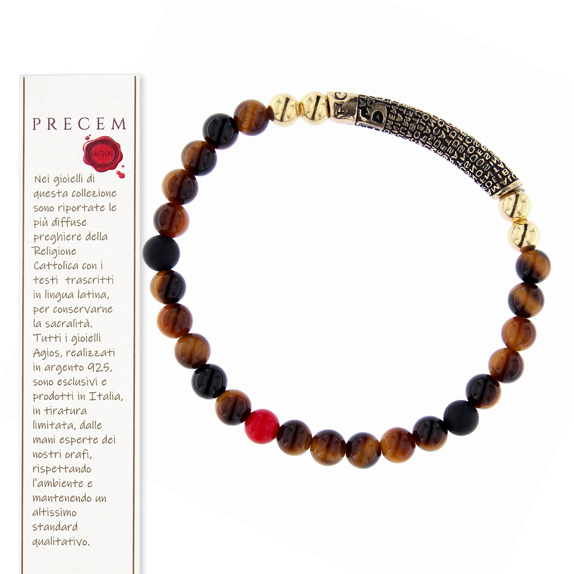 Bracciale Pater con pietre marroni naturali e Padre Nostro, argento 925