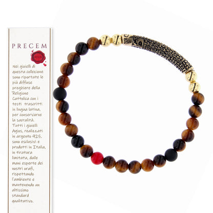 Bracciale Pater con pietre marroni naturali e Padre Nostro, argento 925