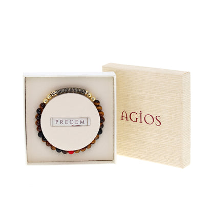 Bracciale Pater con pietre marroni naturali e Padre Nostro, argento 925