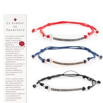 Bracciale Felix in corda colorata con elemento inciso in argento 925