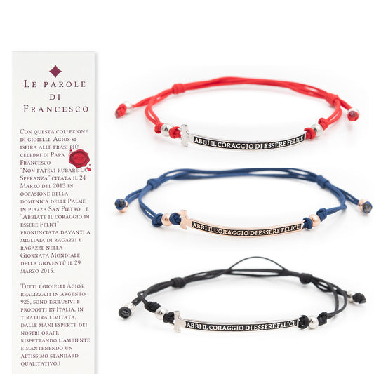 Bracciale Felix in corda colorata con elemento inciso in argento 925
