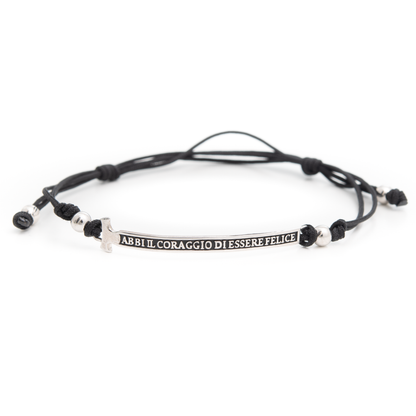 Bracciale Felix in corda colorata con elemento inciso in argento 925