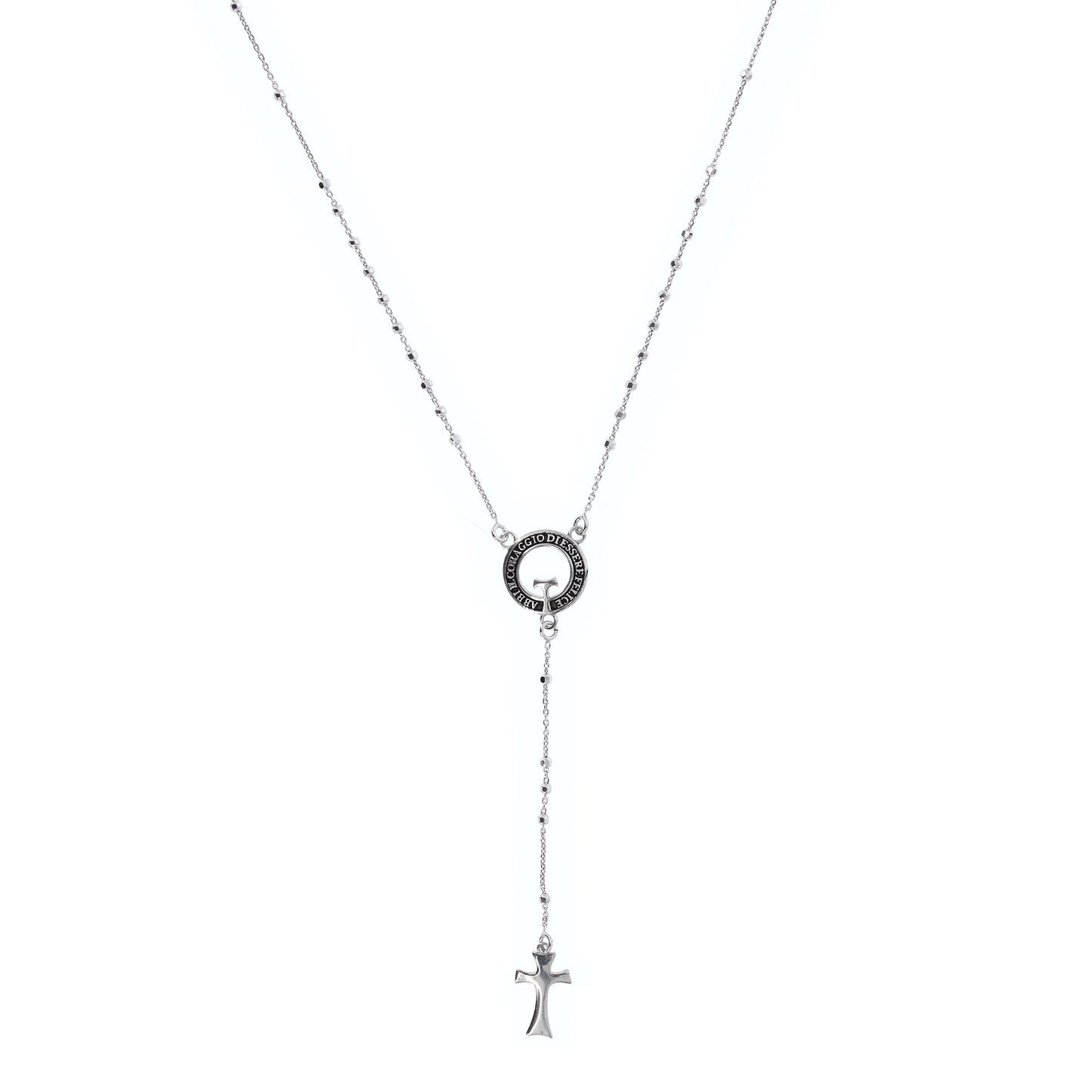 Collana Rosario Beatitudinem con crociera incisa, in argento 925