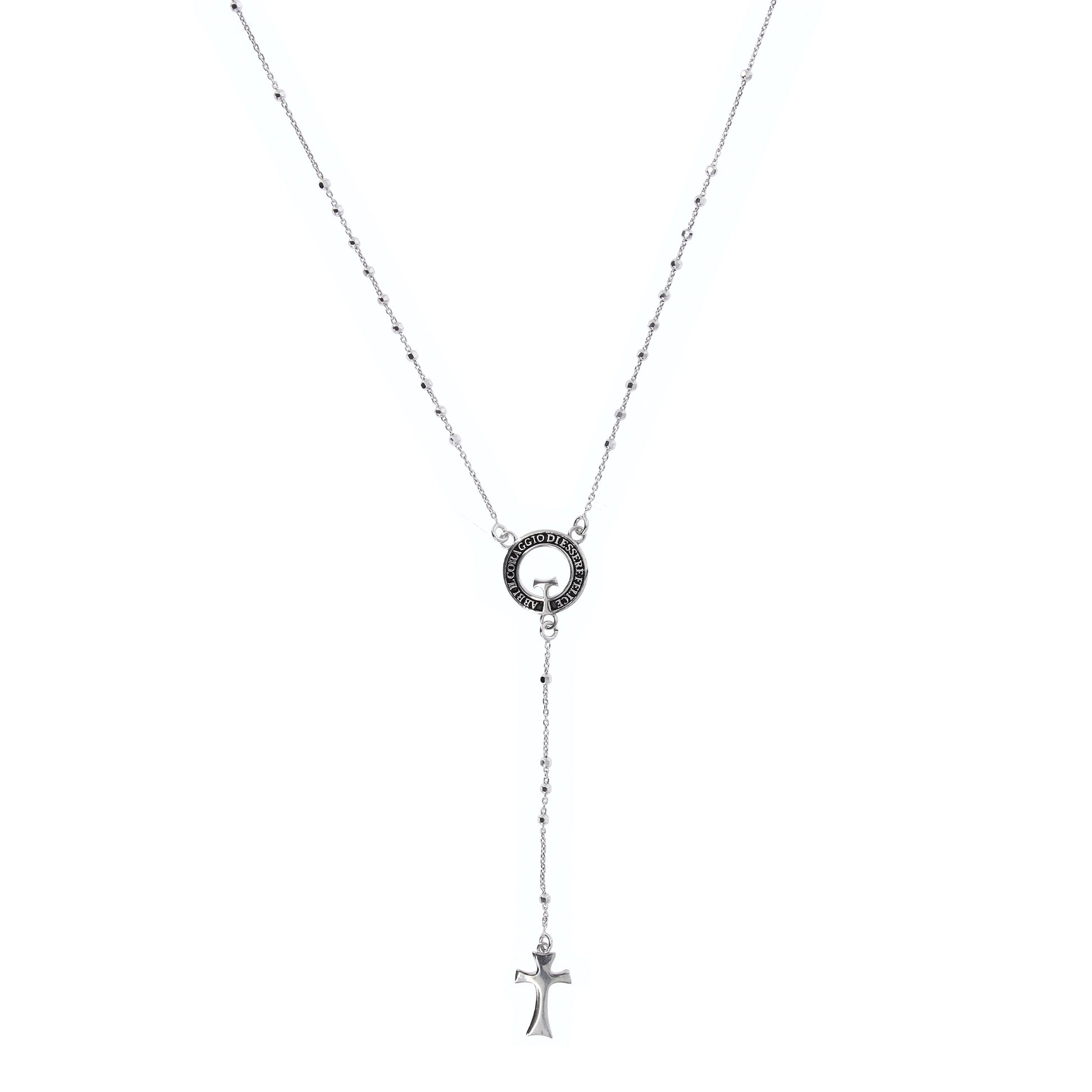 Collana Rosario Beatitudinem con crociera incisa, in argento 925