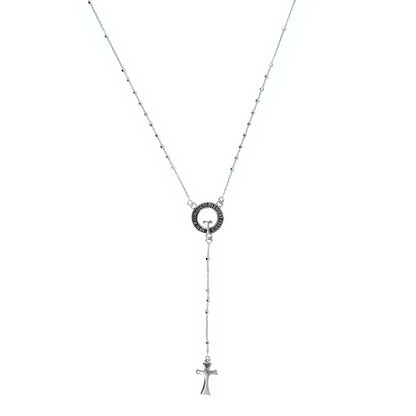 Collana Rosario Beatitudinem con crociera incisa, in argento 925