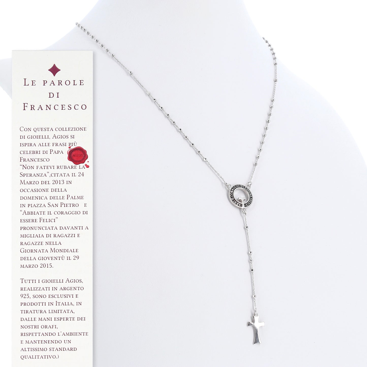 Collana Rosario Beatitudinem con crociera incisa, in argento 925