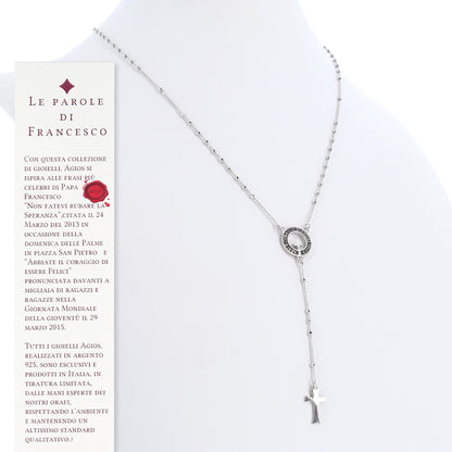 Collana Rosario Beatitudinem con crociera incisa, in argento 925