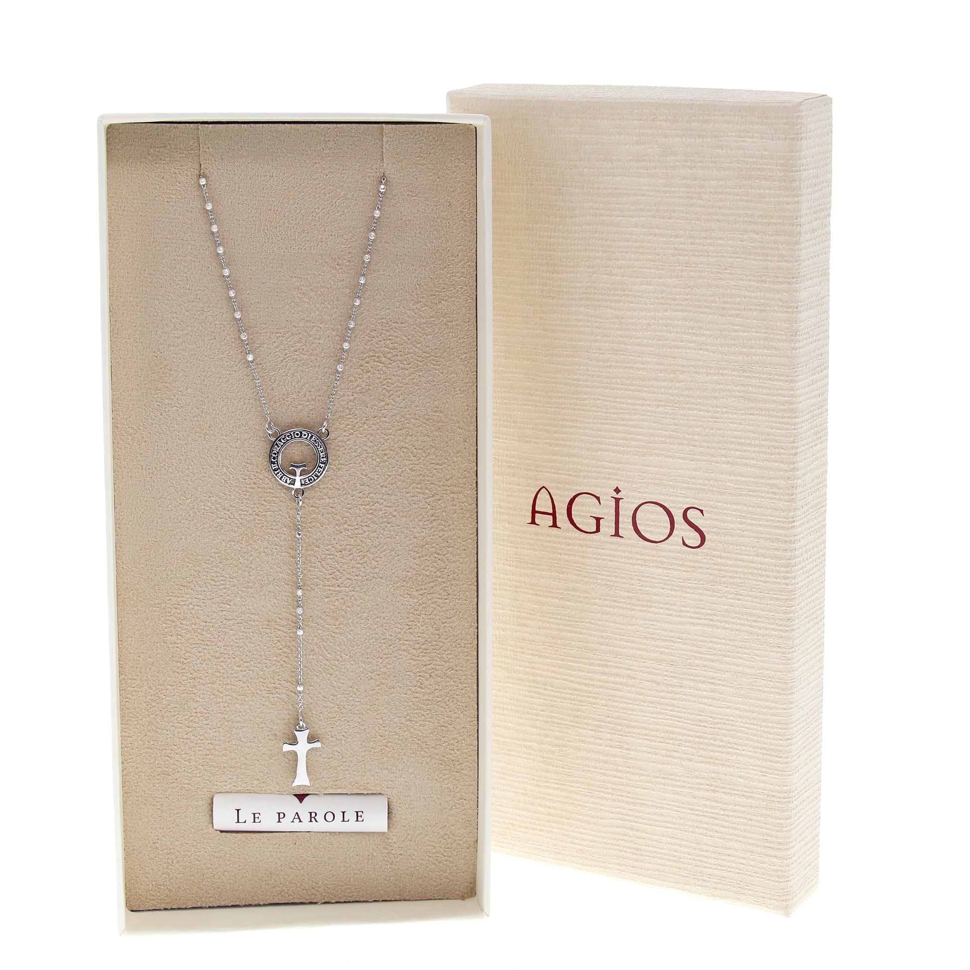 Collana Rosario Beatitudinem con crociera incisa, in argento 925