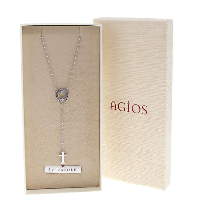 Collana Rosario Beatitudinem con crociera incisa, in argento 925