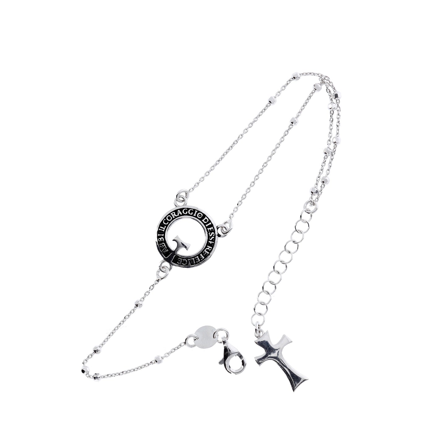 Bracciale Rosario Beatitudinem con elemento inciso e croce, in argento 925